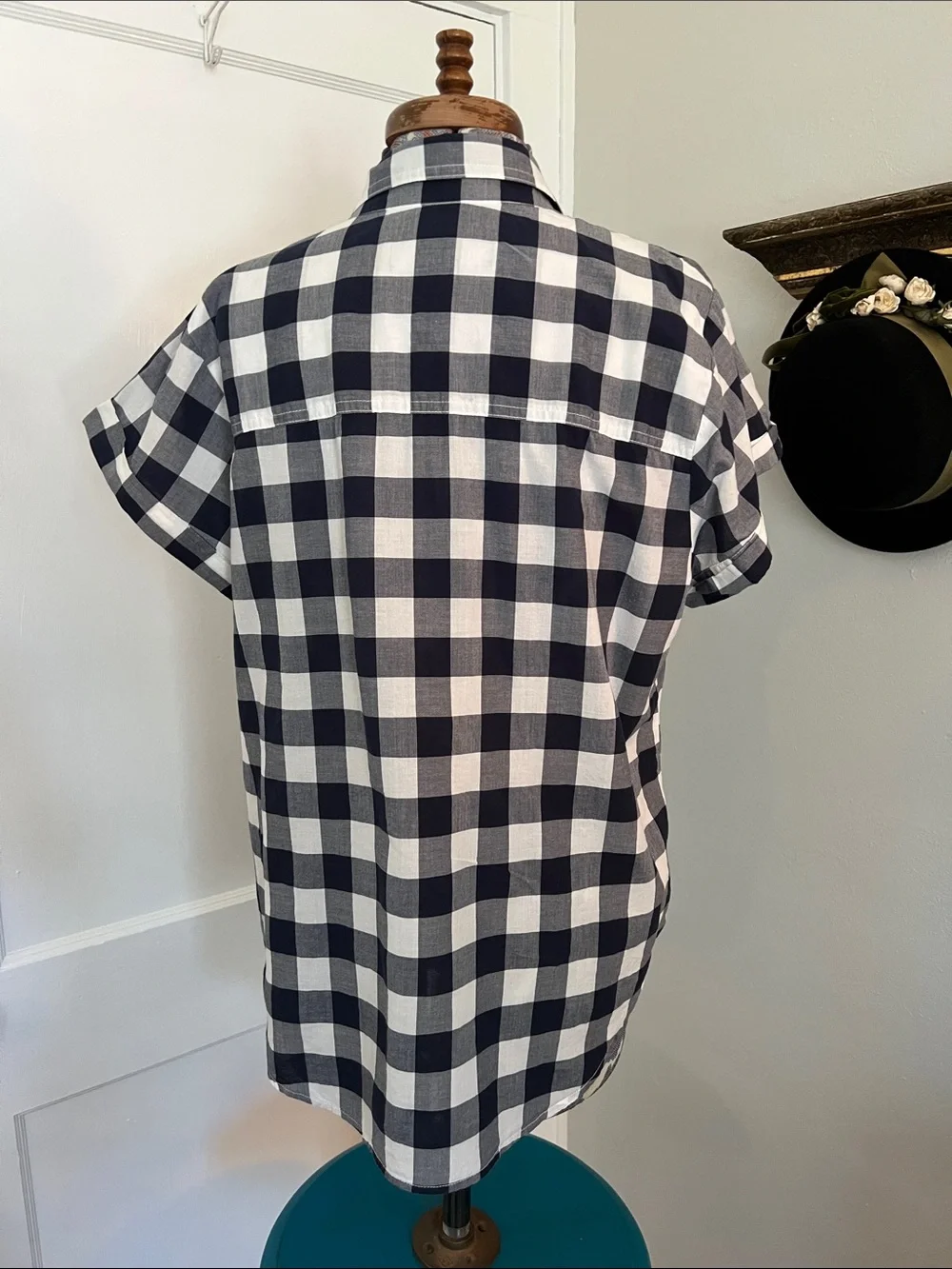 Women’s J.Crew Mercantile Navy/White Short Sleeve Button Pullover